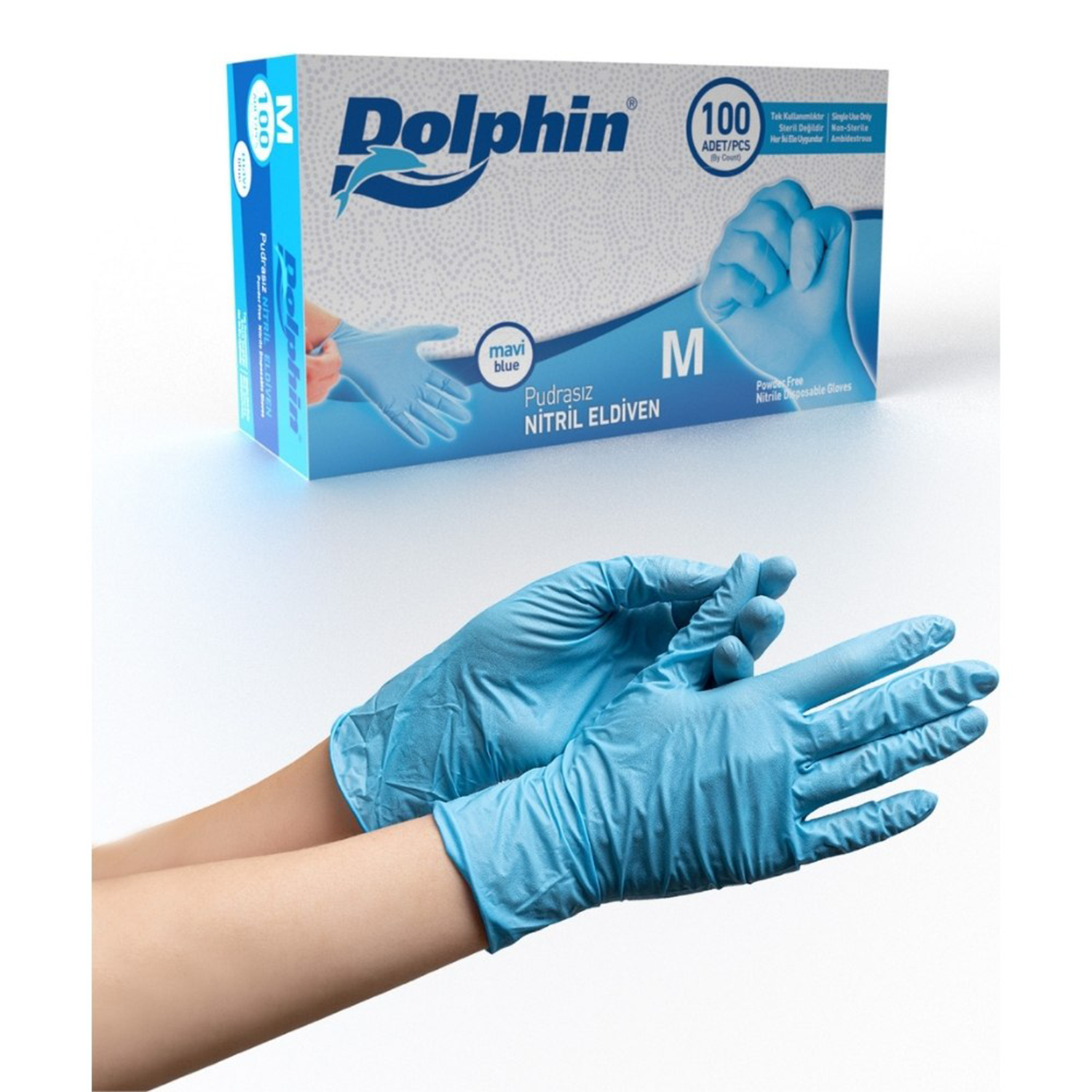 Dolphin Pudrasız Mavi Nitril Eldiven