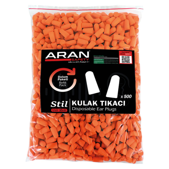 Aran Safety Stil Dispenser Kulak Tıkacı Dolum Paketi (500 Çift)